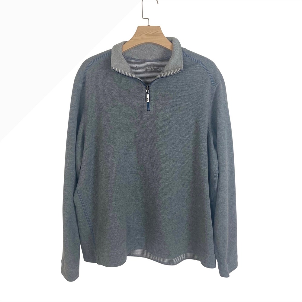 Tommy Bahama Mens Quarter Zip Pullover Sweater Gray Textured Mock Neck XL